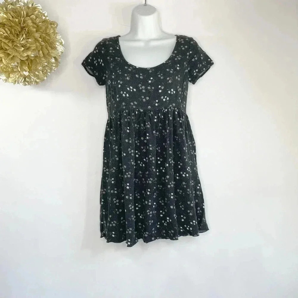Talula Womens Babydoll Dress Black Polka Dot Open Back Mini Short Sleeve XS